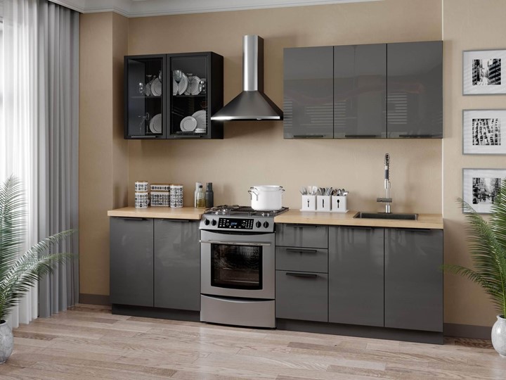 Гарнитур кухонный Герда 2600 (Черный/Антрацит глянец) в Элисте - изображение