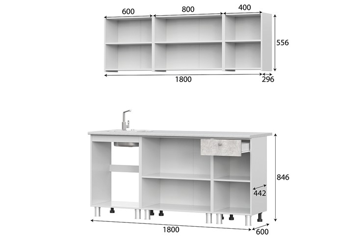 Гарнитур кухонный КГ-1 1800, белый/белый/цемент светлый/антарес в Элисте - изображение 2