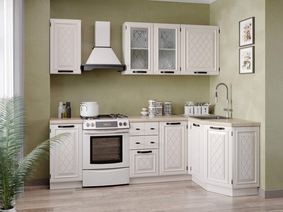 Кухонный гарнитур Марина 2400 угловой №1(Белый/Алебастр) в Элисте - изображение
