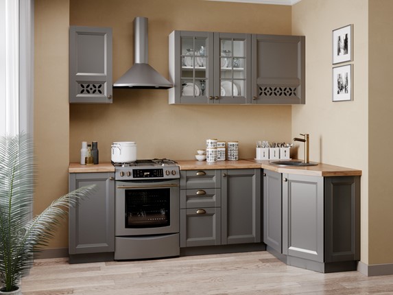 Гарнитур кухонный угловой Амели-3 2400, Белый/Оникс серый в Элисте - изображение