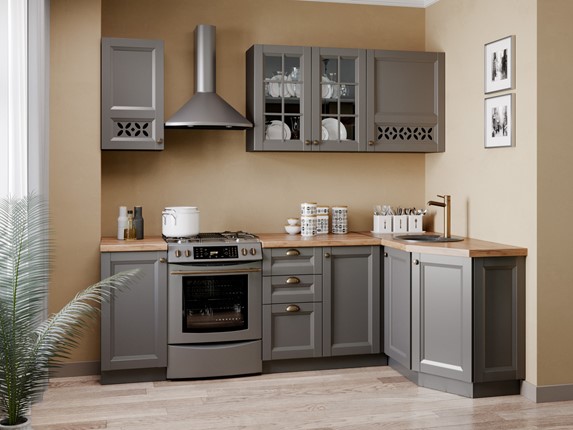 Гарнитур кухонный угловой Амели-3 2400, Чёрный/Оникс серый в Элисте - изображение
