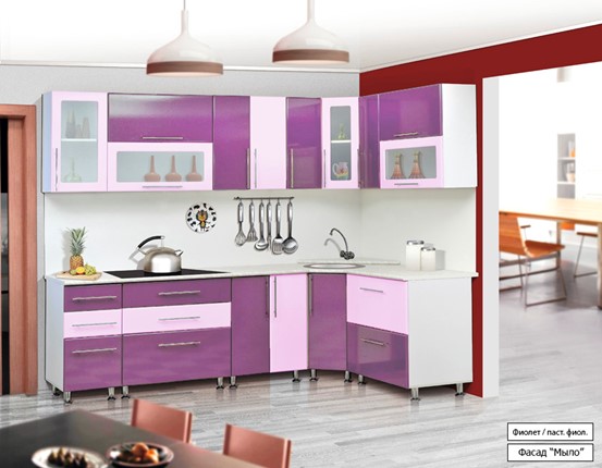 Угловой кухонный гарнитур Мыло 224 2600х1600, цвет Фиолет/Пастель фиолет в Элисте - изображение