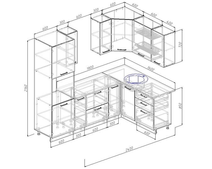 Кухонный угловой гарнитур Антрацит-2400х1600 в Элисте - изображение 1