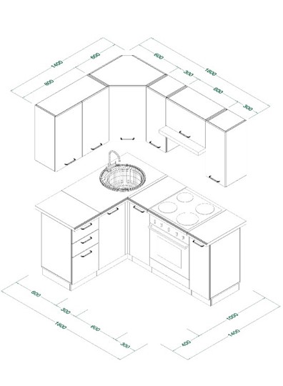 Гарнитур кухонный МК ТЕХНО Комплект №9 1,4х1,8м угловая ПВХ Оленна в Элисте - изображение 9