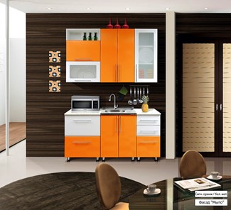 Кухонный гарнитур Мыло 224 1600х718, цвет Оранжевый/Белый металлик в Элисте - предосмотр