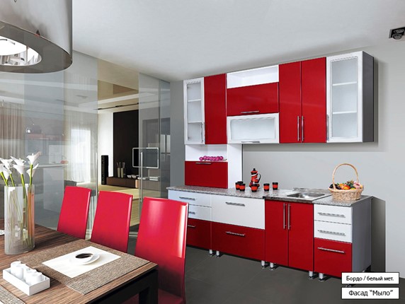 Модульный кухонный гарнитур Мыло 224 2600, цвет Бордо/Белый металлик в Элисте - изображение