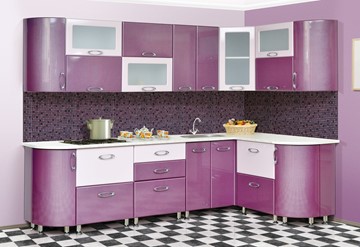Кухонный угловой гарнитур Мыло 128 2700х1500, цвет Фиолет/Пастель фиолет в Элисте - предосмотр