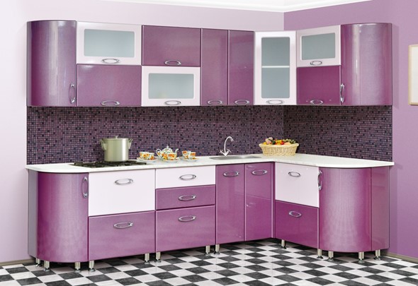 Кухонный угловой гарнитур Мыло 128 2700х1500, цвет Фиолет/Пастель фиолет в Элисте - изображение