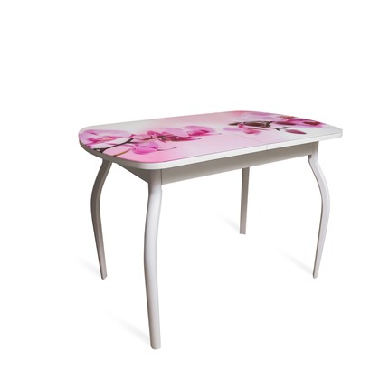 Кухонный раздвижной стол ПГ-01СТФ белое/орхидея/крашенные фигурные в Элисте - изображение