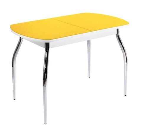 Стол на кухню ПГ-04 СТ2, белое/желтое стекло/35 хром гнутые металл в Элисте - изображение