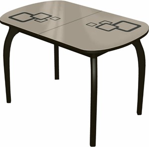 Кухонный раскладной стол Ривьера мини дерево №1, Рисунок квадро (стекло молочное/коричневый/венге) в Элисте - предосмотр
