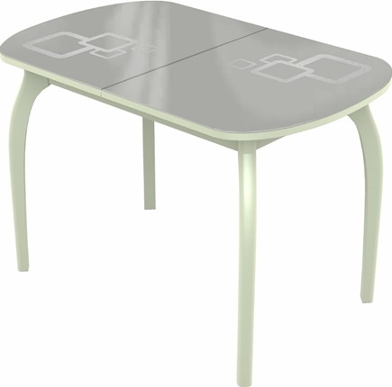Обеденный раздвижной стол Ривьера мини дерево №1, Рисунок квадро (стекло белое/металлик/белый) в Элисте - изображение