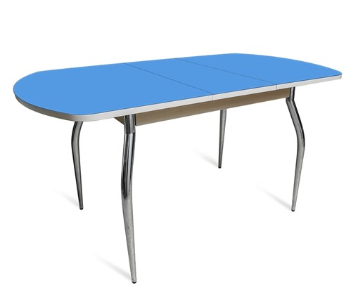 Стол раздвижной ПГ-07 СТ2, дуб молочный/синие стекло/35 хром гнутые металл в Элисте - изображение
