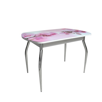Кухонный раскладной стол ПГ-01СТФ белое/орхидея/хром фигурные в Элисте - изображение
