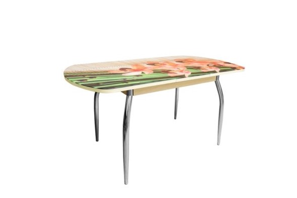 Кухонный стол раскладной ПГ-01СТФ дуб молочный/бамбук/хром фигурные в Элисте - изображение
