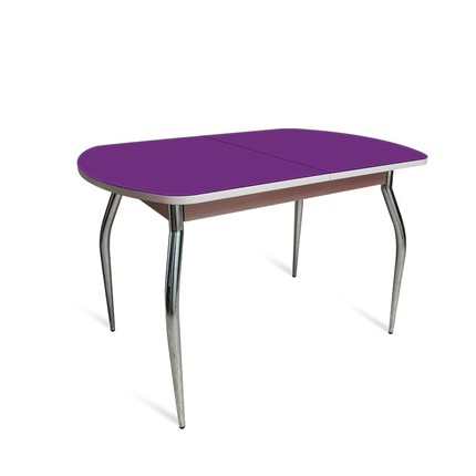 Обеденный раздвижной стол ПГ-02 СТ2, дуб молочный/фиолетовое стекло/35 хром гнутые металл в Элисте - изображение