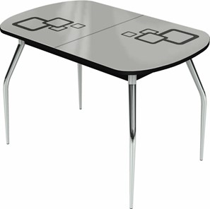 Раздвижной стол Ривьера мини хром №5, Рисунок квадро (стекло белое/черный/черный) в Элисте