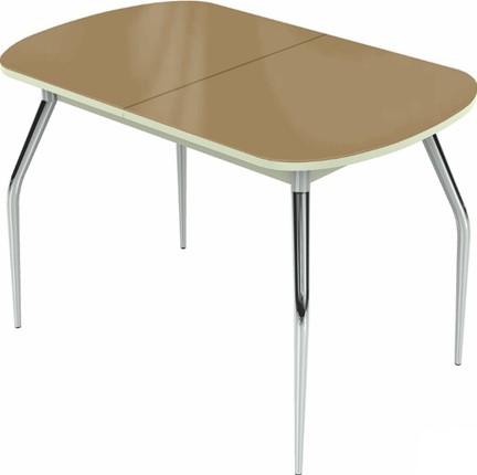 Кухонный стол раскладной Ривьера исп.1 хром №5 (стекло капучино/белый) в Элисте - изображение