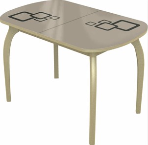 Кухонный раздвижной стол Ривьера мини дерево №1, Рисунок квадро (стекло молочное/коричневый/дуб выбеленный) в Элисте