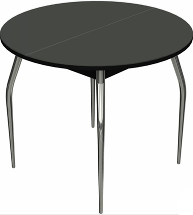 Кухонный стол раскладной Ривьера исп. круг хром №5 (стекло черное/черный) в Элисте - изображение