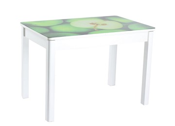 Кухонный раскладной стол Айсберг мини СТФ, белое лдсп/зеленые яблоки/40 прямые массив белые в Элисте - предосмотр