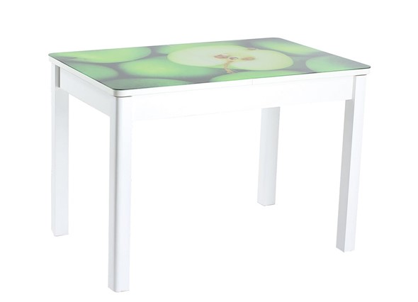 Кухонный раскладной стол Айсберг мини СТФ, белое лдсп/зеленые яблоки/40 прямые массив белые в Элисте - изображение