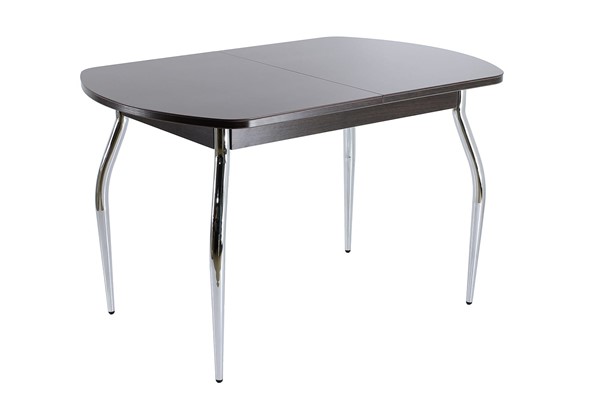 Кухонный стол раскладной ПГ-07 СТ1 венге/черное стекло/хром фигурные в Элисте - изображение