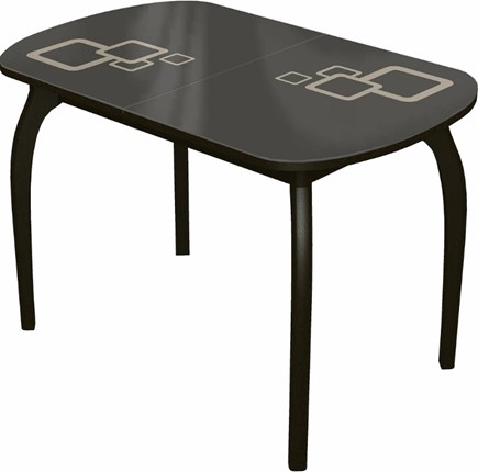 Кухонный стол раскладной Ривьера мини дерево №1, Рисунок квадро (стекло коричневое/молочный/венге) в Элисте - изображение