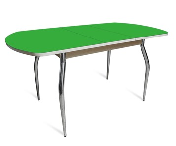 Раздвижной стол ПГ-07 СТ2, дуб молочный/зеленое стекло/35 хром гнутые металл в Элисте - предосмотр