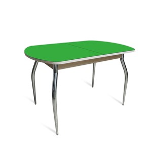 Обеденный раздвижной стол ПГ мини СТ2, дуб молочный/зеленое стекло/35 хром гнутые металл в Элисте - предосмотр 1
