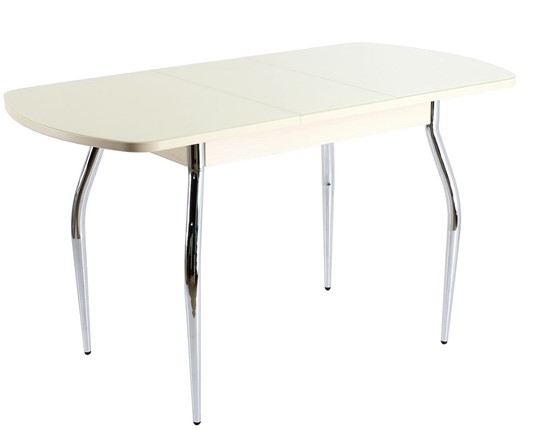 Раздвижной стол ПГ-07 СТ1, дуб молочный/белое стекло/35 хром гнутые в Элисте - изображение