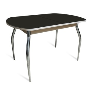 Кухонный стол ПГ-04 СТ1, дуб молочный/черное стекло/35 хром гнутые металл в Элисте