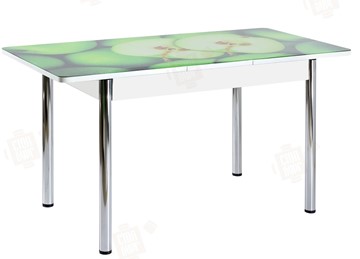 Раздвижной стол Айсберг-02 СТФ, белое лдсп/зеленые яблоки/ноги хром прямые в Элисте