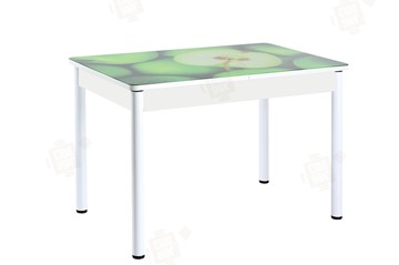 Кухонный раскладной стол Айсберг-02 СТФ, белое лдсп/зеленые яблоки/ноги крашеные в Элисте