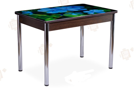 Кухонный стол раскладной Айсберг-02 СТФ, Венге ЛДСП/фиалки/ноги хром прямые в Элисте - изображение