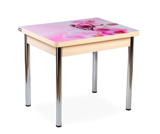 Кухонный пристенный стол СПА-01 СТФ, молочный дуб/фотопечать орхидея/опоры прямые хром в Элисте - изображение