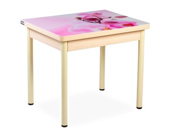 Кухонный пристенный стол СПА-02 СТФ, молочный дуб/фотопечать орхидея/опоры бежевый в Элисте - предосмотр
