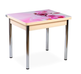 Кухонный пристенный стол СПА-02 СТФ, молочный дуб/фотопечать орхидея/опоры хром в Элисте - предосмотр