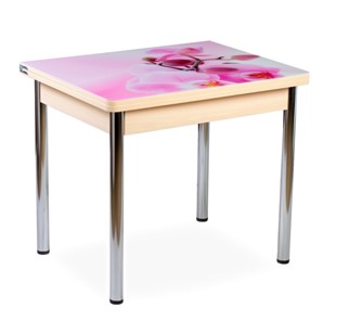 Кухонный пристенный стол СПА-07 СТФ, молочный дуб/фотопечать орхидея/опоры прямые хром в Элисте - предосмотр