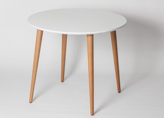 Кухонный стол круглый Белая Эмаль д. 100 см МДФ ножки светлый орех в Элисте - изображение