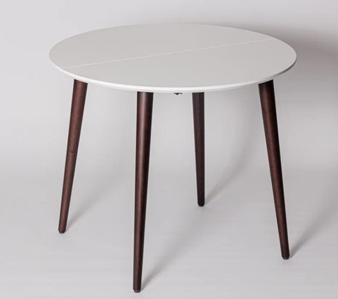Кухонный раздвижной круглый стол Белая Эмаль д. 100 см МДФ ножки вишня в Элисте - изображение