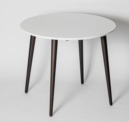 Кухонный раздвижной круглый стол Белая Эмаль д. 90 см МДФ ножки темный орех в Элисте - изображение