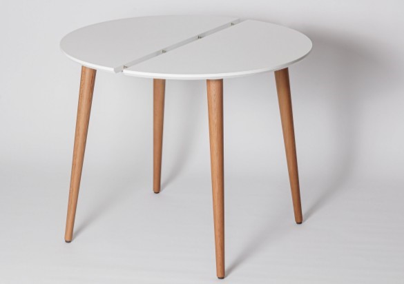 Кухонный стол круглый Белая Эмаль д. 90 см МДФ ножки светлый орех в Элисте - изображение 1