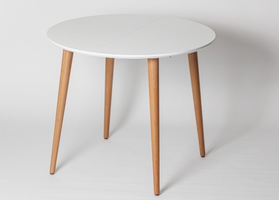 Кухонный стол круглый Белая Эмаль д. 90 см МДФ ножки светлый орех в Элисте - изображение