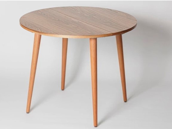 Кухонный раздвижной круглый стол Шпон Ореха д. 100 см МДФ светлый орех в Элисте - изображение