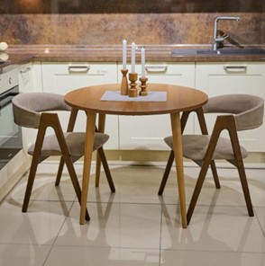 Кухонный раздвижной круглый стол Шпон Ореха д. 90 см ЛДСП светлый орех в Элисте - предосмотр 2
