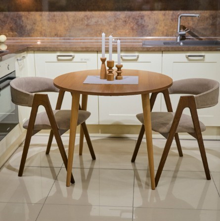 Кухонный раздвижной круглый стол Шпон Ореха д. 90 см ЛДСП светлый орех в Элисте - изображение 2