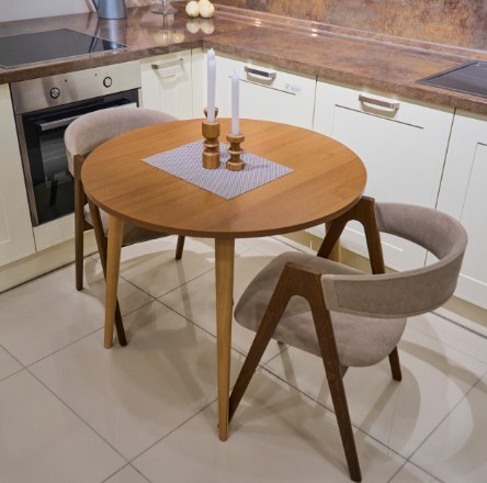 Кухонный раздвижной круглый стол Шпон Ореха д. 90 см ЛДСП светлый орех в Элисте - изображение 3