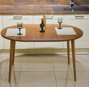 Кухонный раздвижной круглый стол Шпон Ореха д. 90 см ЛДСП светлый орех в Элисте - предосмотр 6