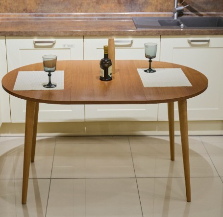 Кухонный раздвижной круглый стол Шпон Ореха д. 90 см ЛДСП светлый орех в Элисте - изображение 6